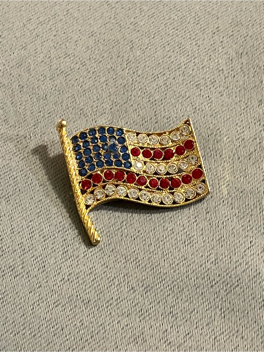 Source Unknown Gold-Tone American Flag Crystal Brooch - Red, Blue & Clear